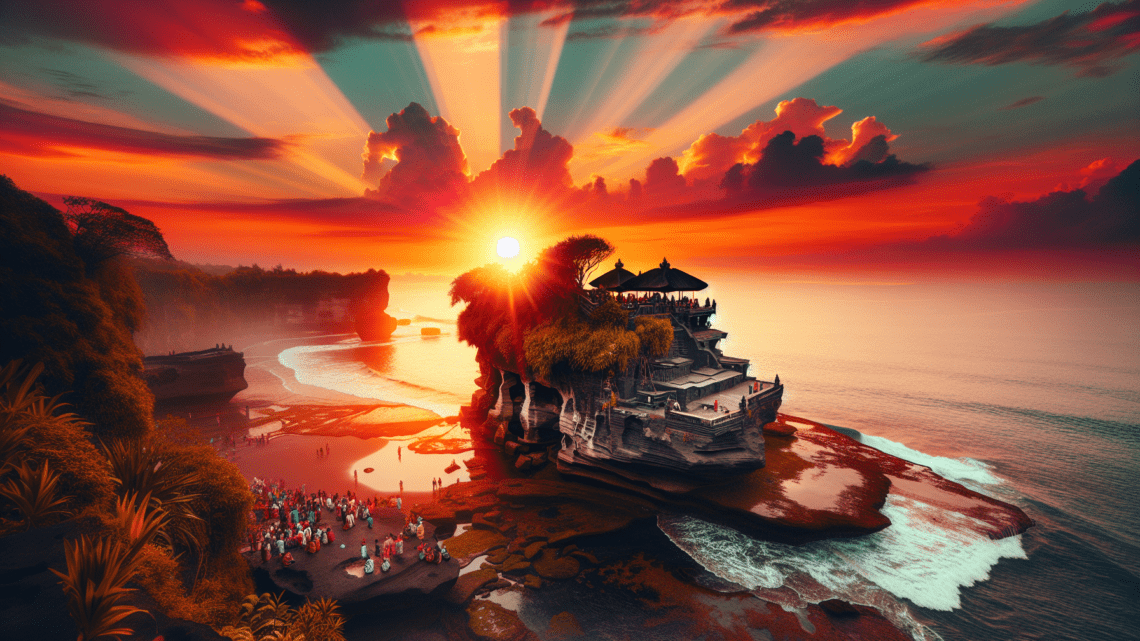 Beobachtung des Sonnenuntergangs am Tanah Lot Tempel – ikonisches Wahrzeichen von Bali