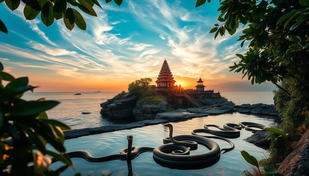 Heilige Quellen und Schlangen im Pura Tanah Lot